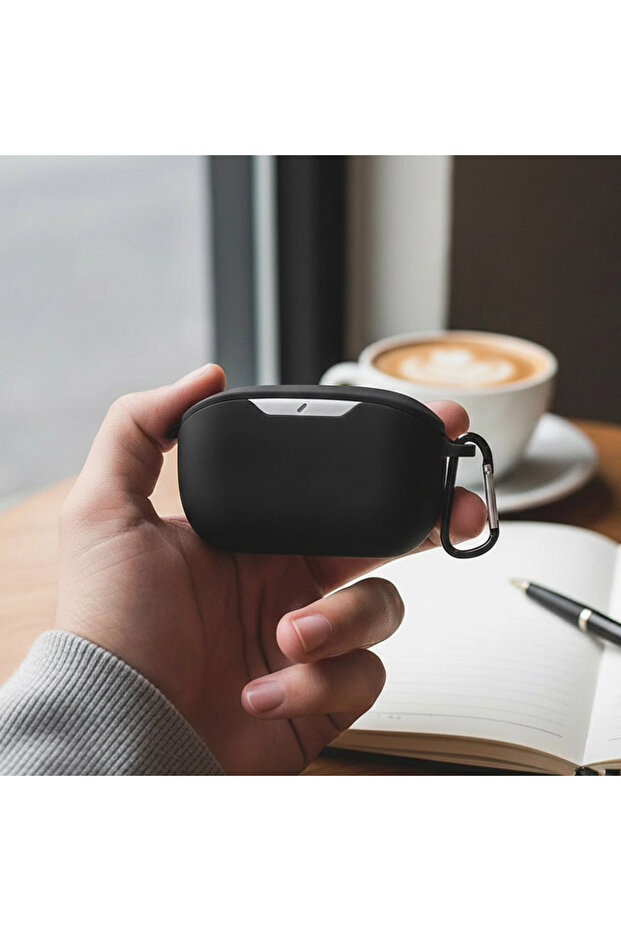 حقيبة سيليكون سوداء غير لامعة مع مرفق حزام لـ JBL Wave Buds 2