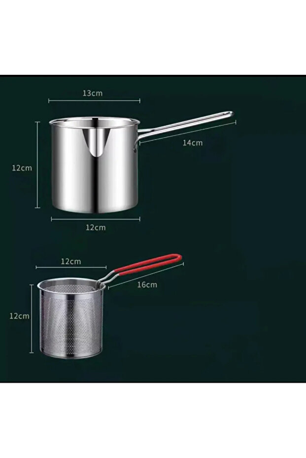 2pcs 304 Stainless Steel Deep Fryer with Frying Basket Multifunction Small Pot Kitchen Specific Fryi