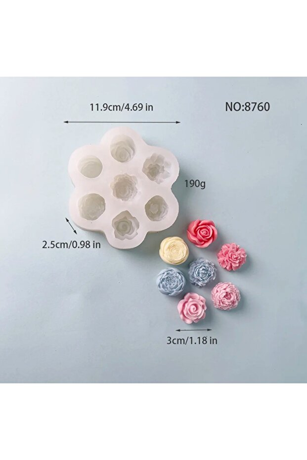 Rose Flower Mold 7Pcs Flower Silicone Molds 3D Rose Peony Chocolate Cake Baking Mold Handmade Candle