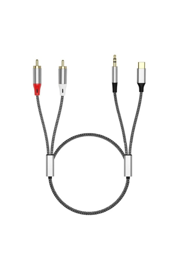 كابل مقسم Y 2 في 1 RCA بطول 1.3 متر أسود، كابل مقسم Y 2 في 1 RCA من النوع C إلى 2 RCA Aux Audio C