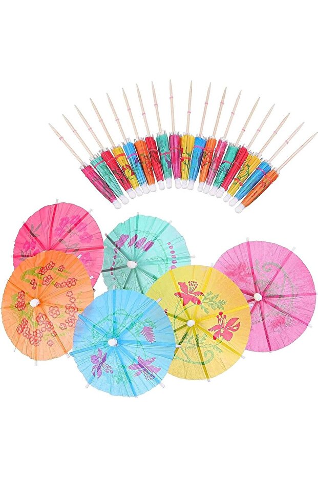 A 50PCS Drink Umbrellas Cocktail Picks Hawaiian Multi Color Tropical Parasol Umbrella Cupcake Toppe.