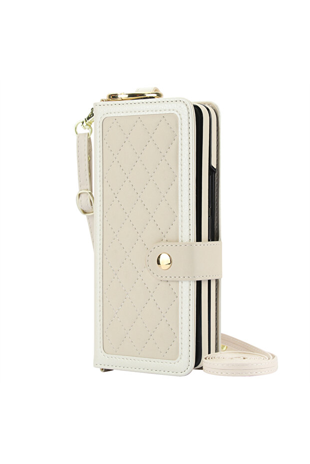 For Samsung Z Fold 7 Case & Strap WHITE Luxury Crossbody Lanyard Leather Wallet Card Case for Z Fo