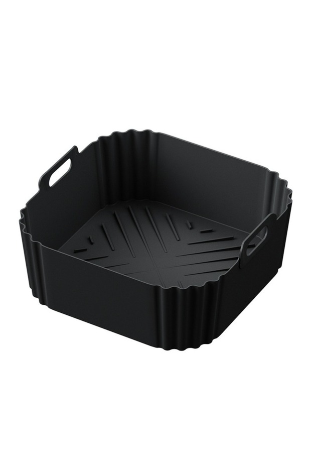 Black 1 Silicone Air Fryer Baking Tray Square 5.5-6.2L Silicone Air Fryer Liners Heightened Reusable