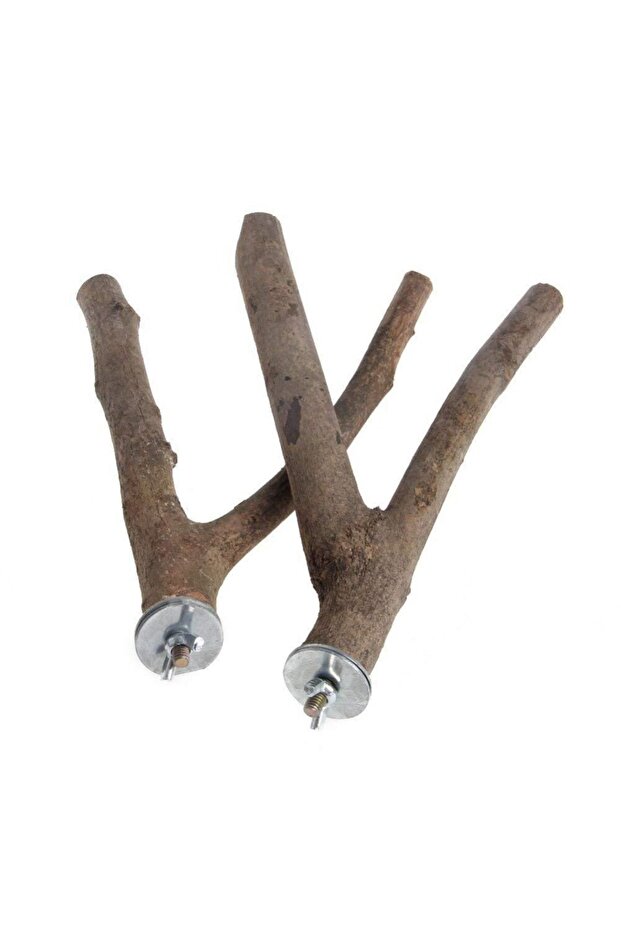 WHITE 2Pcs Wood Parrot Bird Stand Tree Branch Rack Hanging Toys Squirrel Hamster Branch Perches Chew