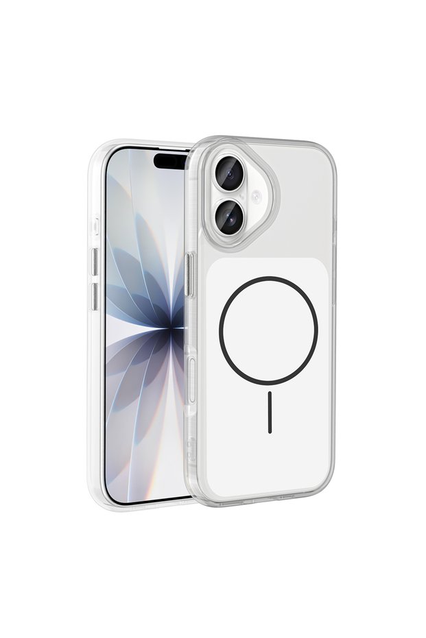 iPhone 17 Compatible Case Iconic Hard Silicone Cover with Metal Button Design - White - T39872