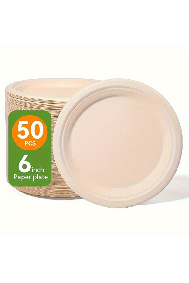 6inch 50pcs 6 Inch Thickened Disposable Paper Plates - Leak-Resistant, and Convenient Food Container