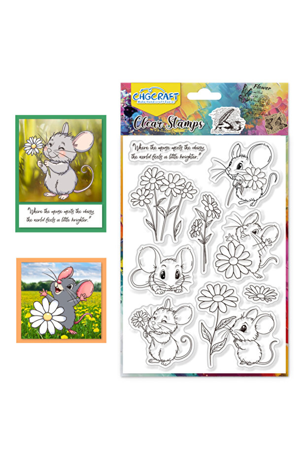 AECH-26171 1Sheet Mouse Clear Stamps Daisy Stamp for Crafts Transparent Silicone Stamps Mouse Silico