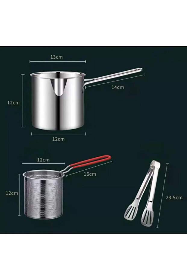 3pcs 304 Stainless Steel Deep Fryer with Frying Basket Multifunction Small Pot Kitchen Specific Fryi