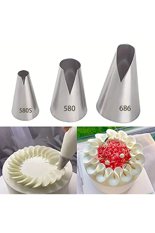 3PCS 3 Pcs Stainless Steel Russian Piping Tips Set V-Shaped Wave Nozzles for Pastry, Cupcakes, Cakes