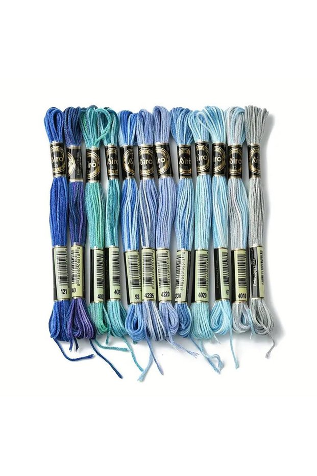 7.8-8 Meters Blue Set 12 Skeins Gradient Color Cross Stitch Floss Embroidery String 6 Strands Friend