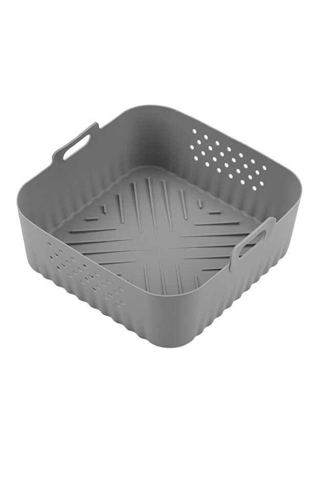 Gray 2 Silicone Air Fryer Baking Tray Square 5.5-6.2L Silicone Air Fryer Liners Heightened Reusable