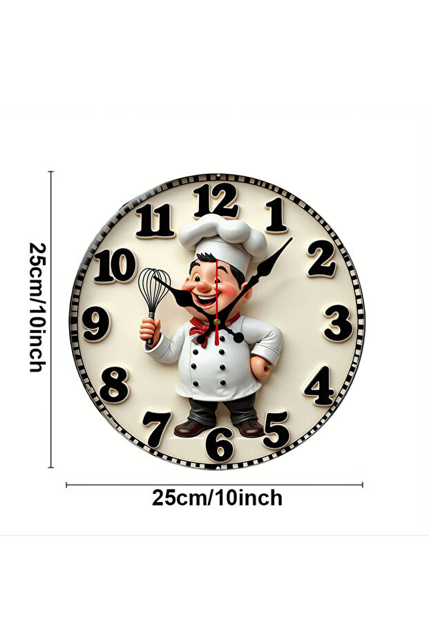 10 inch GZ-WYT09060005 Happy Chef Kitchen Wooden Round Silent Hanging Wall Clock, Suitable For Livin