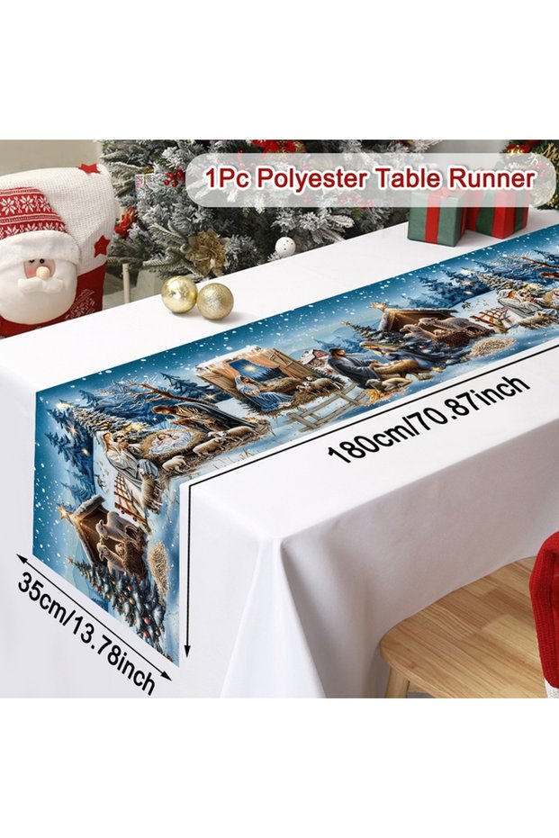 48 Blue Merry Christmas Snowman Table Runner Christmas Decoration for Home 2025 Winter Holiday Kitch