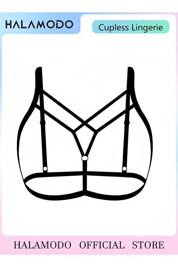Women Bra Cupless Elastic Hollow Harness Lingerie Harness Elastic Cupless Cage Bra