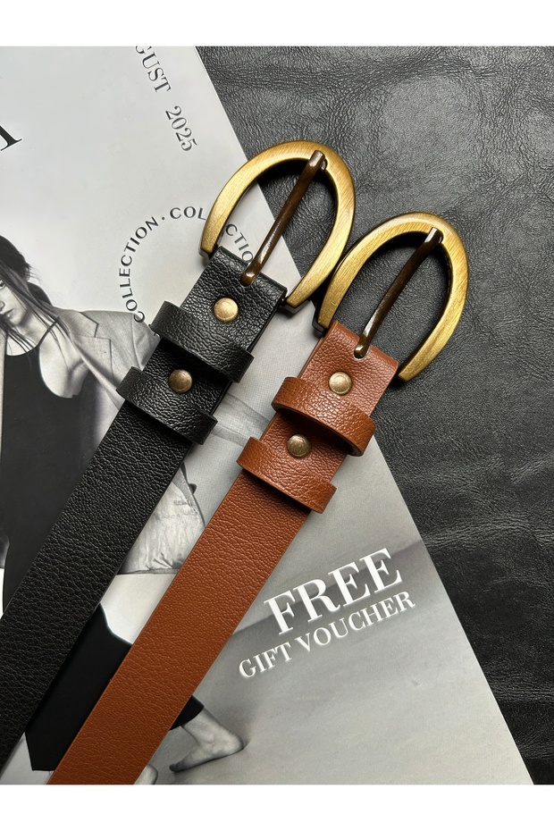 2-Pack Lust Classic Patterned Women's Antique Gold Buckle Belt Jacket Belt Dress Belt Trouser Belt