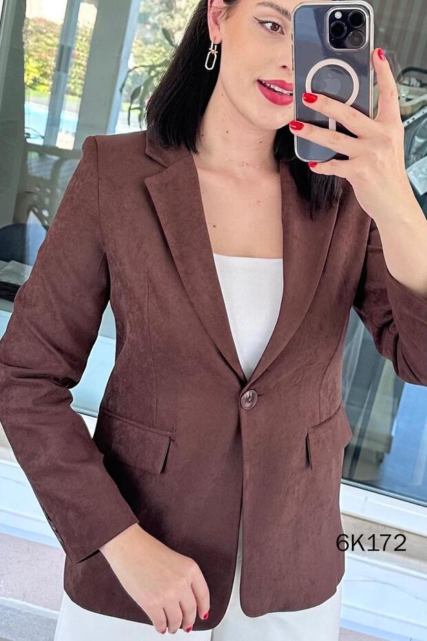 سترة من جلد الغزال بزر واحد 6k172 - 4