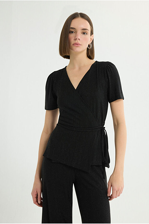 Anvelop Kısa Kol Örme Bluz - 1