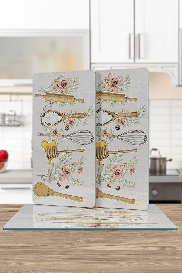 طقم أطباق تقديم زجاجية مكون من 3 قطع مستطيلة الشكل أدوات مطبخ منقوشة - 1