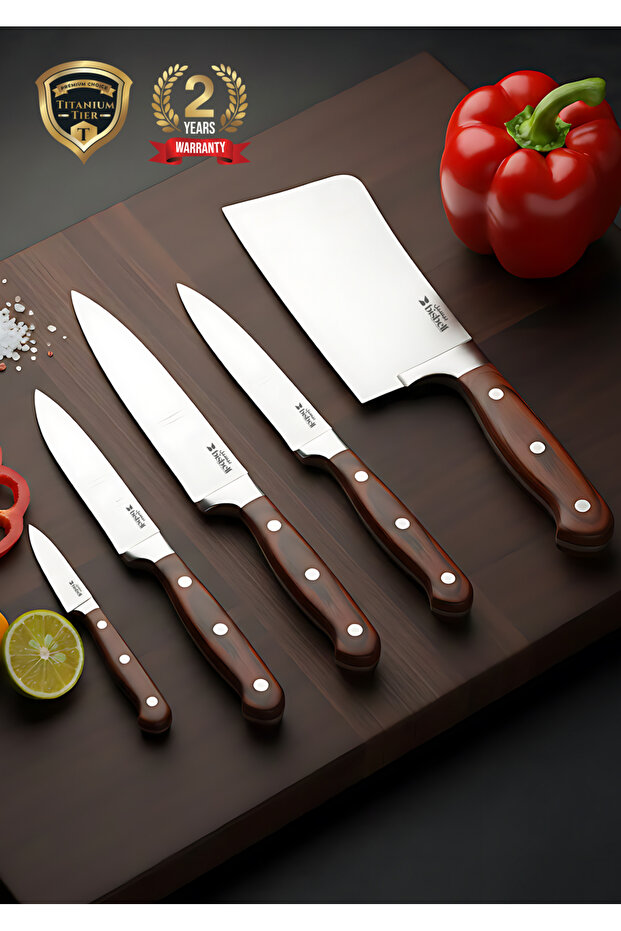 5 Pcs Premium Kitchen Knife Set Extra Sharp - Stainless Steel & Colour Wood Handle | BB3890SP