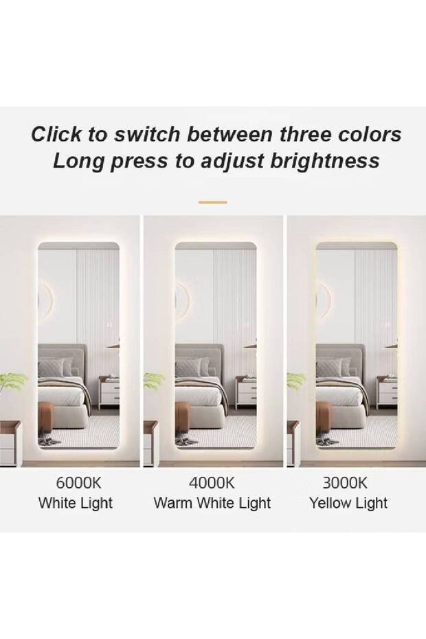 مرآة LED مستطيلة عالية الدقة مثبتة على الحائط بطول كامل - 2