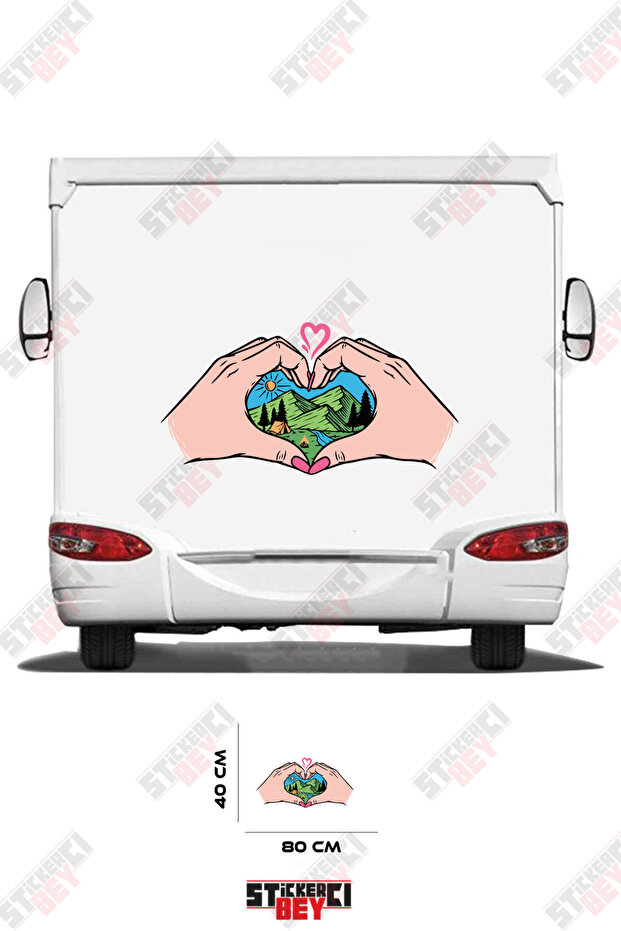 Caravan Sticker Coating with a Heart and Nature Landscape Design