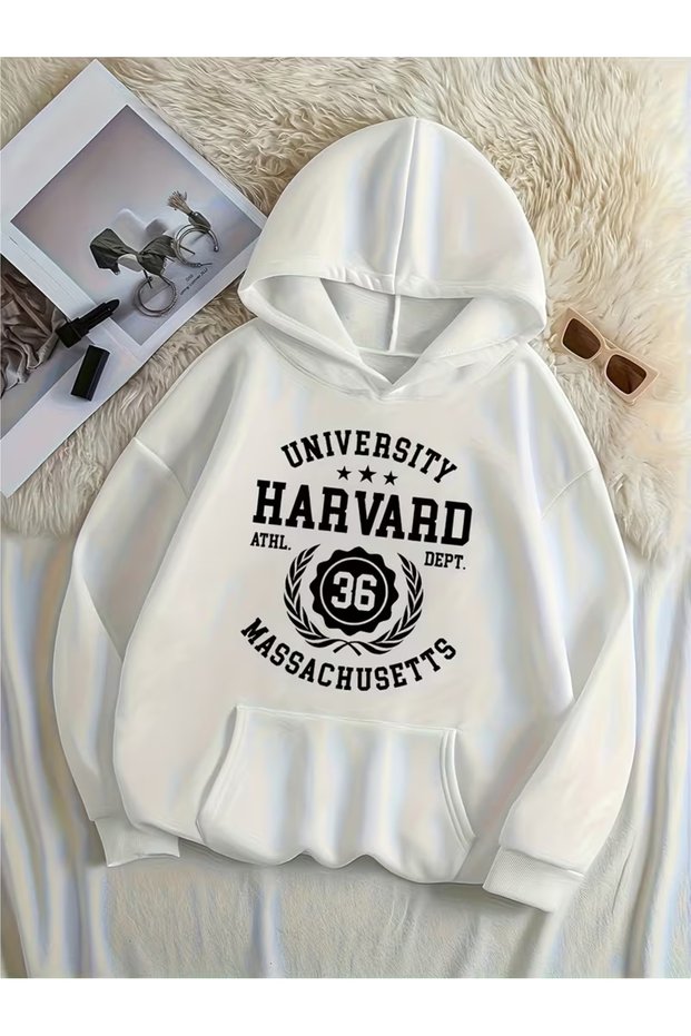 Unisex Harvard University Printed Oversized 100% Cotton Hooded Sweatshirt
