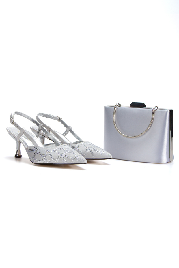 Women's Stone Embroidered Evening Dress Shoes and Bag Set