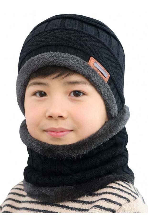 Kids 2-Piece Winter Hat & Scarf Set, Ages 3–13, Knit Beanie with Plush Lining