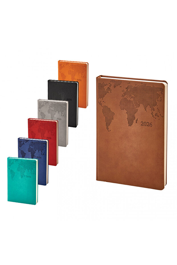 Thermo Leather Dated World Map Patterned Agenda 2026 - 3