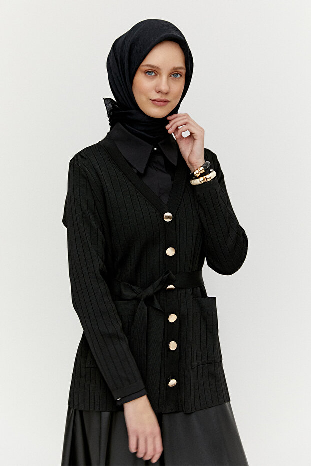 Çift Cepli Örme Triko Hırka - 4