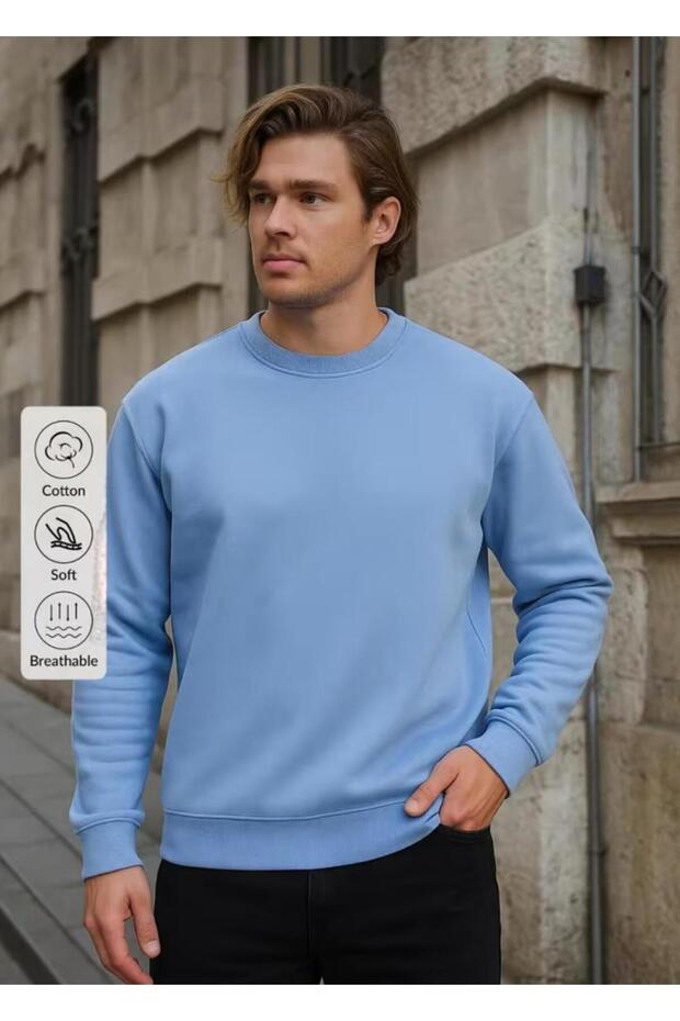 Men's Solid Basic Circular Neck Sweatshirt - 1