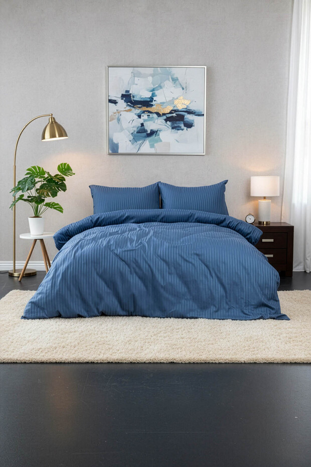 Miora 100% Cotton Satin Double Duvet Cover Set - Blue