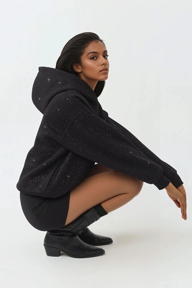 Simli Kapüşonlu Sweatshirt - 1