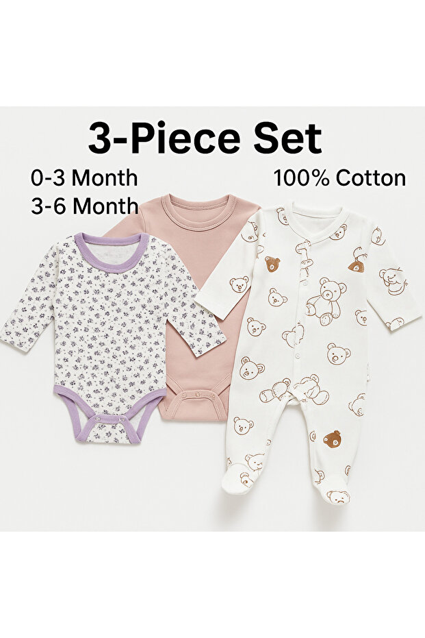 Baby Romper Bodysuit – 100% Cotton, Skin-Friendly, 0-1 / 0-3 / 3-6 Months