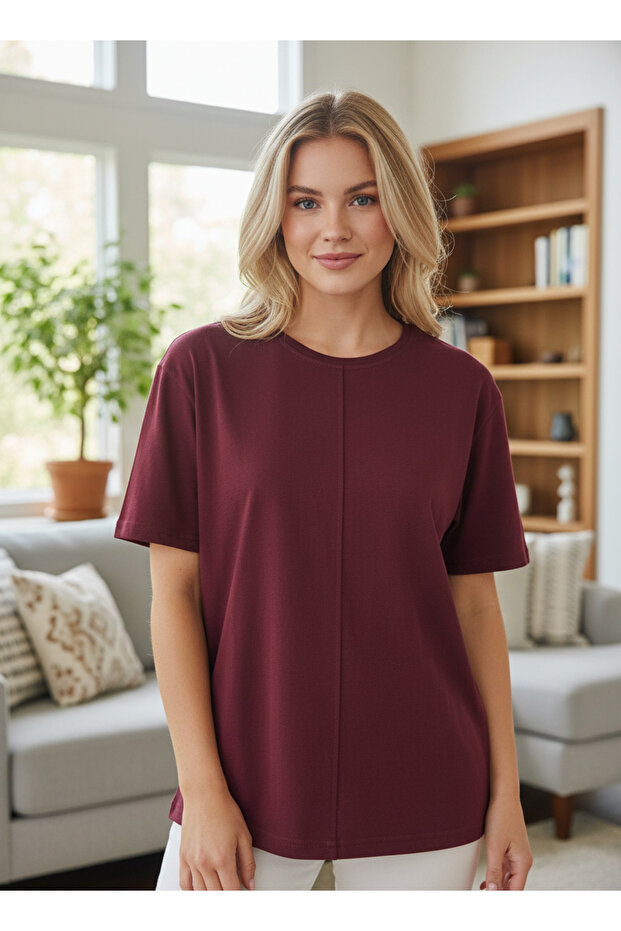 Tricou basic cu detaliu de cusătură în față - 1