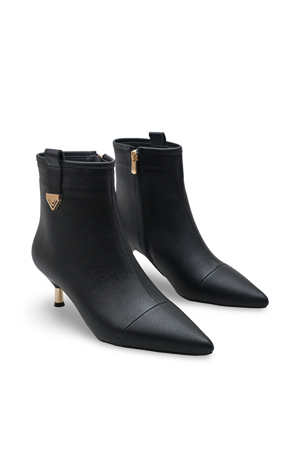 Women's Black Pointed Toe 5 cm Heeled Stylish Ankle Boots—Elegant, Comfortable, Suitable for Everyday-Classic Combinations