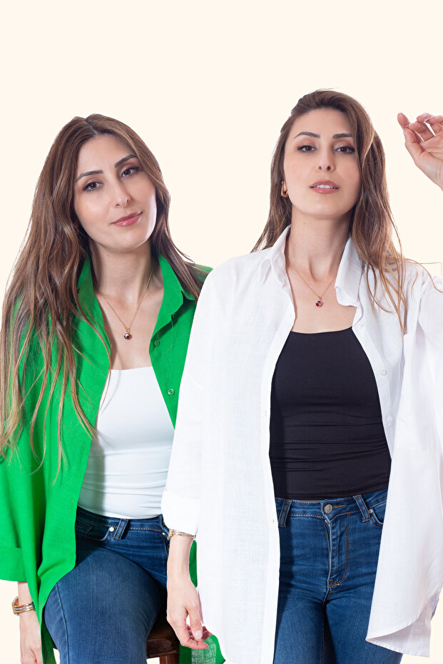 Women's Oversized Cotton Linen Green - White Shirt
