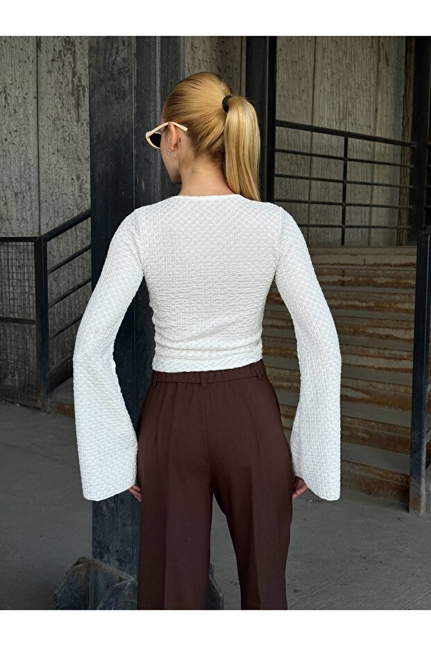 Halkalı Kapamalı Fitilli İspanyol Kol Bluz - 5