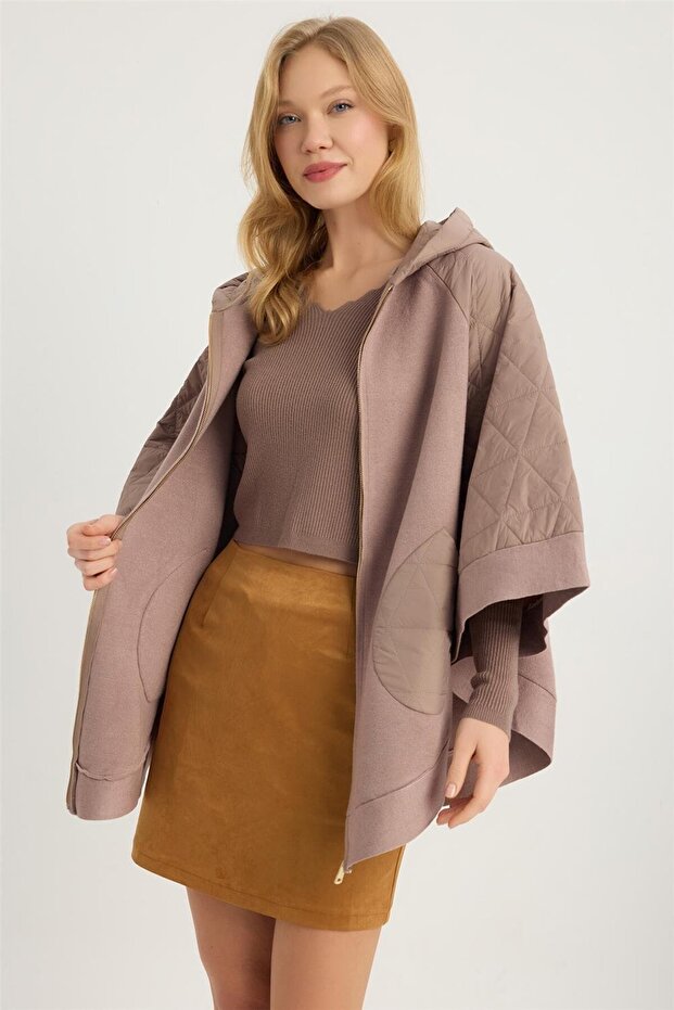 Triko Cepli Kapşonlu Panço - 3