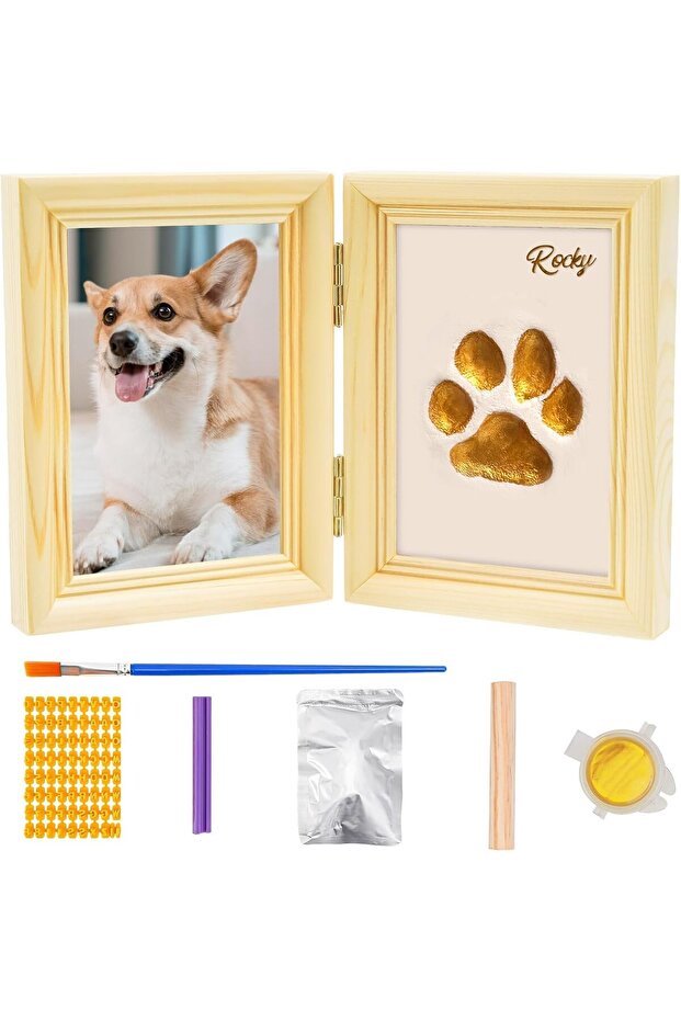 Paw Print Kit with Picture Frame and Imprint Clay, Pawprints Keepsake for Pets