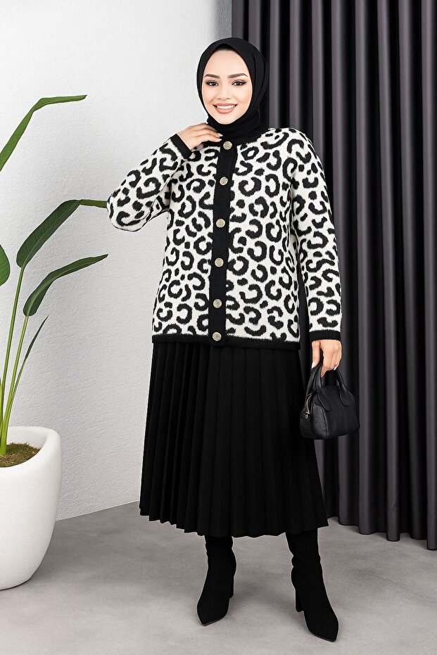 Women's Leopard Patterned Hooded Cardigan
