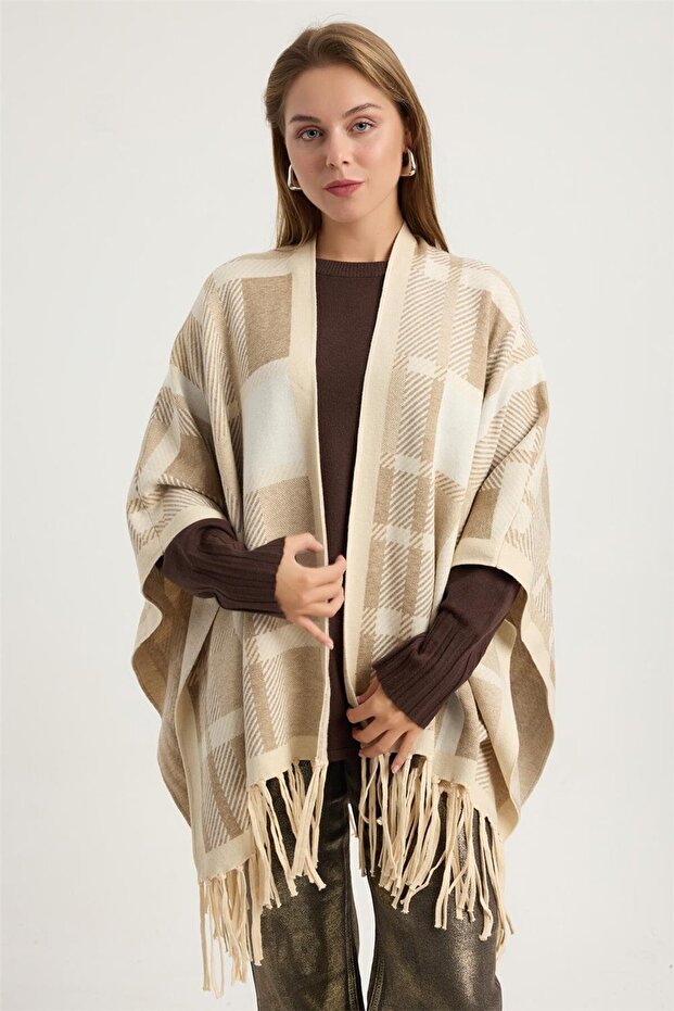 Ekose Saçaklı Panço - 1