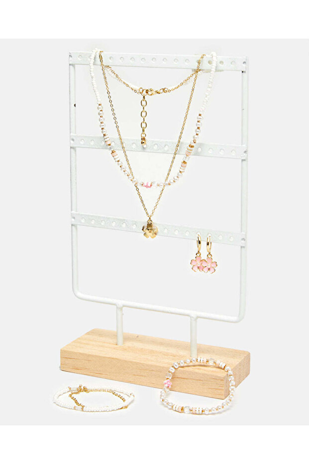 Gold Embellished Necklace & Bracelets & Earring (3 Piece)
