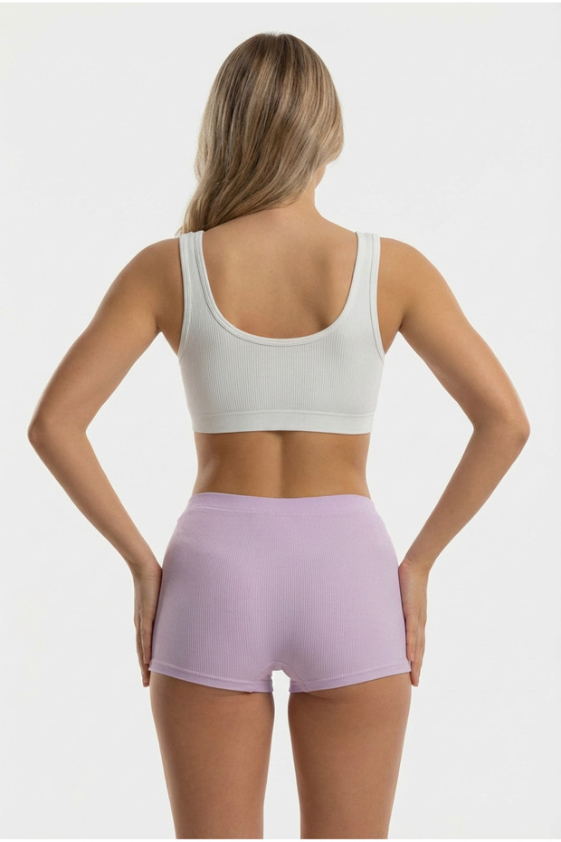 Kadın Tekli Fitilli Modal Şort Lila - 6