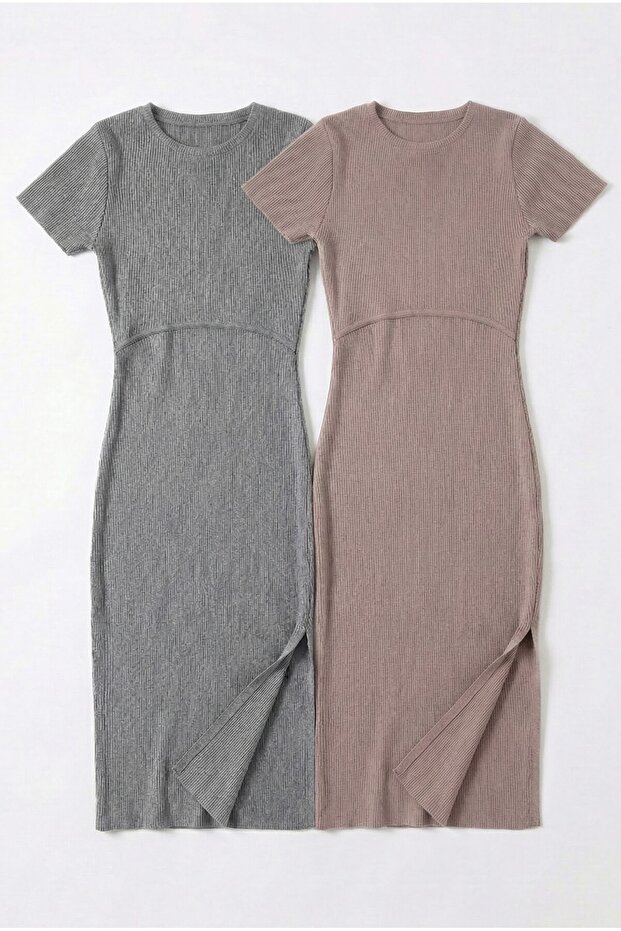2-Piece Knitwear Dress with Nursing Feature Pink & Gray