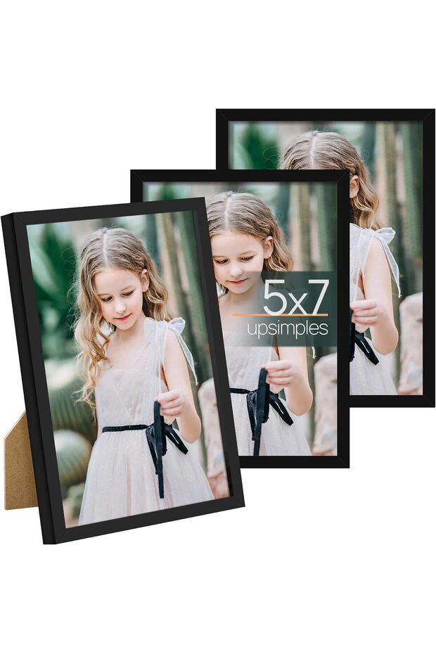 5x7 Picture Frame Set of 3 - Black Thin Border, Wall & Tabletop