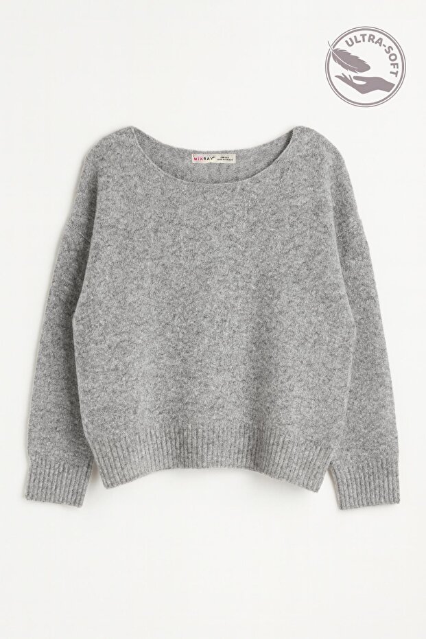 6995 Women's Boat Neck Wool Blend Knit Sweater Anthracite (Grey)
