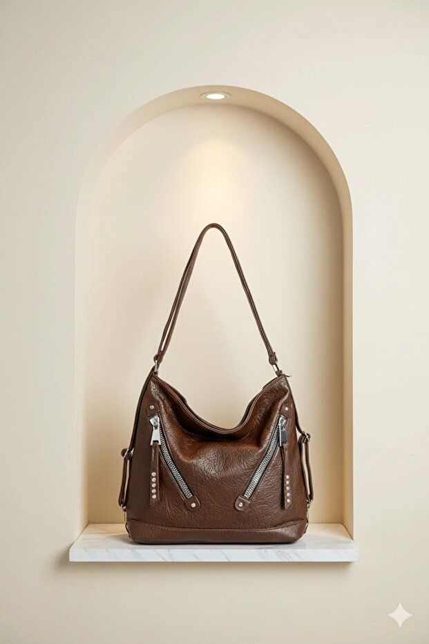 Women's Adjustable Crossbody Strap Multi-Compartment Black Brown Shoulder and Crossbody Bag