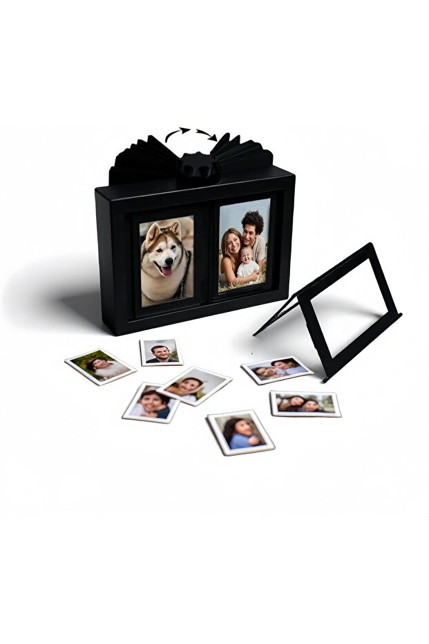 Rotating Photo Frame for Polaroid Instant Photos (Holds 12-24) Black & White Tabletop