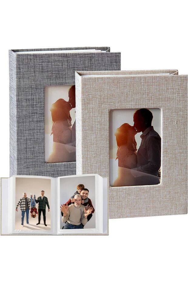 2-Pack 4x6 Photo Album, 100 Pockets, Linen Cover (Beige+Grey)